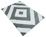 3x5, 4x6 and 5x7 Hand Woven Shag Ivory and Gray Geometrical Pattern Art Silk Soft Viscose Area Rug-Area Rug-Parc Decor
