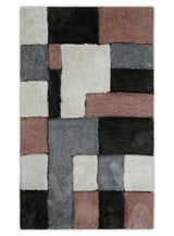 3x5, 4x6 and 5x7 Hand Woven Shag Ivory. Charcoal and Peach Art Silk Soft Viscose Area Rug-Area Rug-Parc Decor
