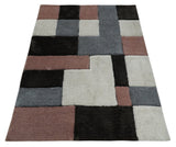3x5, 4x6 and 5x7 Hand Woven Shag Ivory. Charcoal and Peach Art Silk Soft Viscose Area Rug-Area Rug-Parc Decor