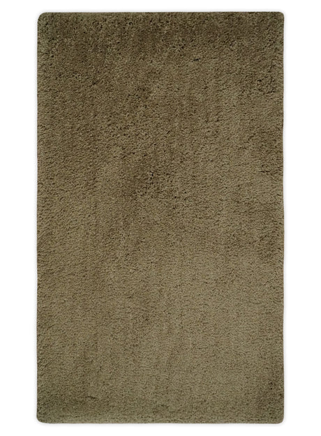 3x5, 4X6 and 5x7 Hand Woven Shag Olive Art Silk Soft Viscose Area Rug-Area Rug-Parc Decor