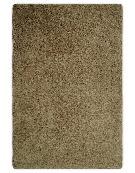 3x5, 4X6 and 5x7 Hand Woven Shag Olive Art Silk Soft Viscose Area Rug-Area Rug-Parc Decor