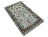 3x5 Hand knotted Beige And Blue Traditional Design Wool Area Rug