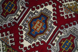 3x5 Hand Knotted Traditional Kazak Red and Ivory Wool Area Rug