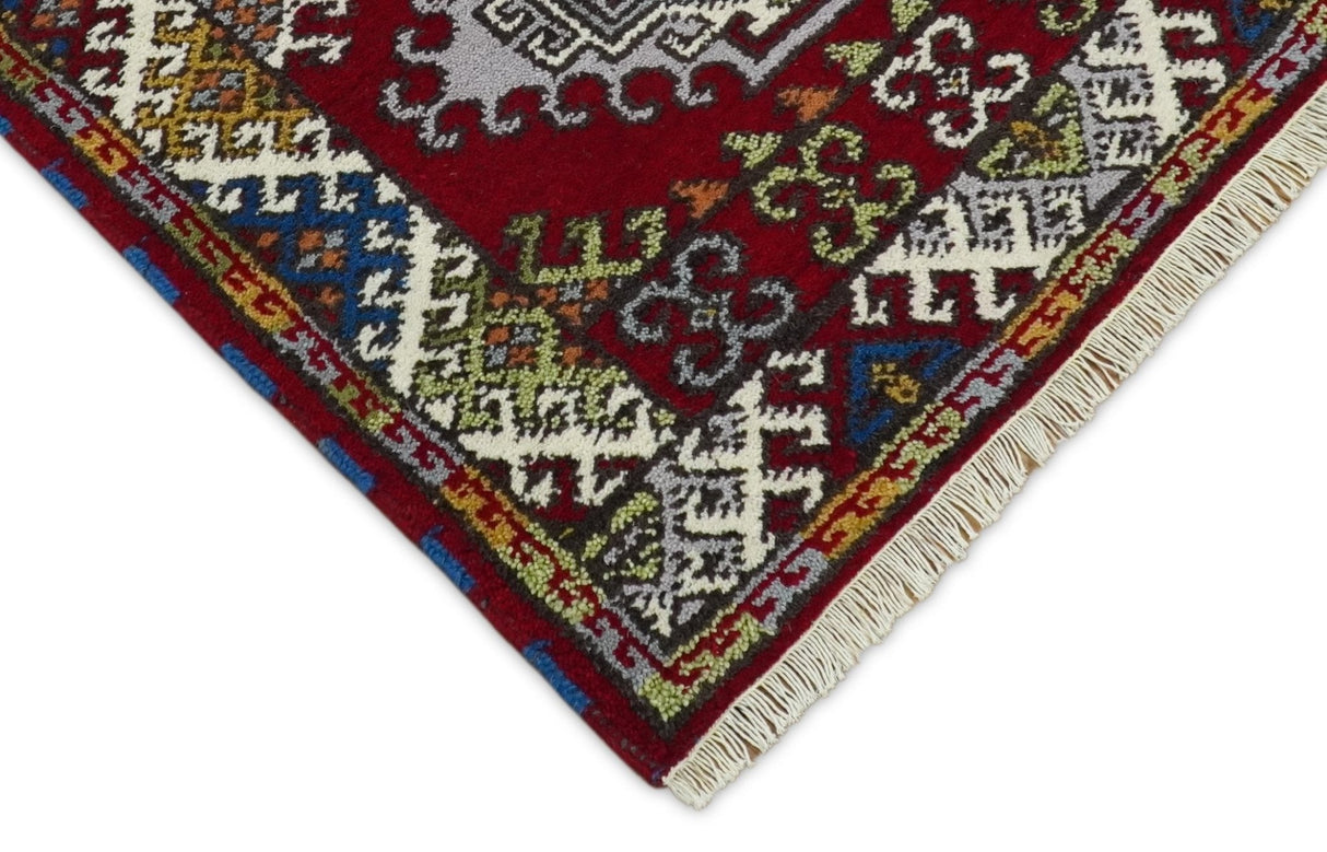 3x5 Hand Knotted Traditional Kazak Red and Ivory Wool Area Rug