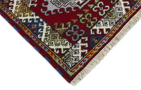3x5 Hand Knotted Traditional Kazak Red and Ivory Wool Area Rug