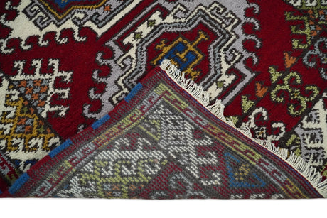 3x5 Hand Knotted Traditional Kazak Red and Ivory Wool Area Rug