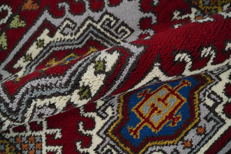 3x5 Hand Knotted Traditional Kazak Red and Ivory Wool Area Rug