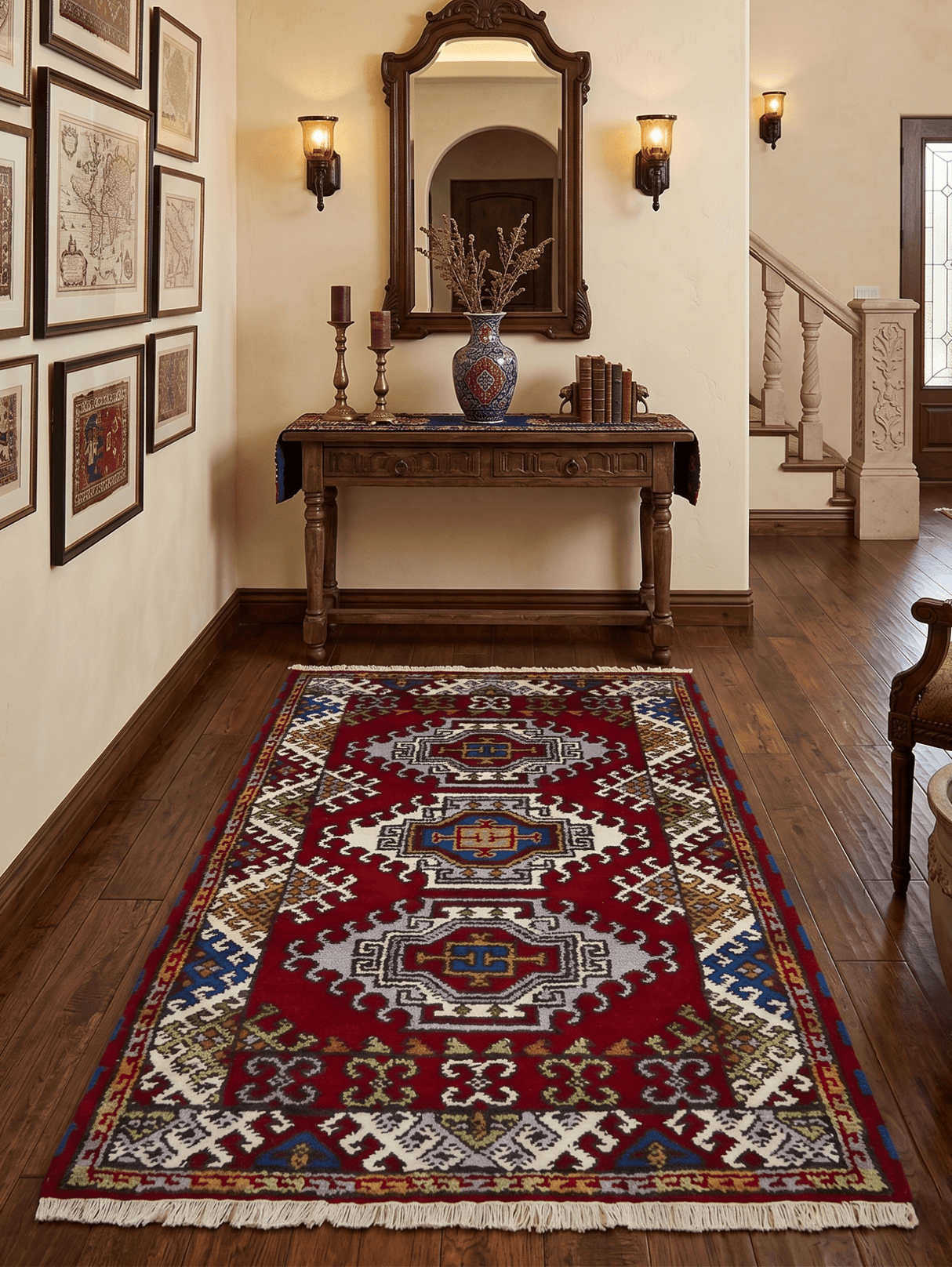 3x5 Hand Knotted Traditional Kazak Red and Ivory Wool Area Rug