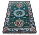 3x5 Hand knotted Traditional Khotan Design Teal Wool Area Rug