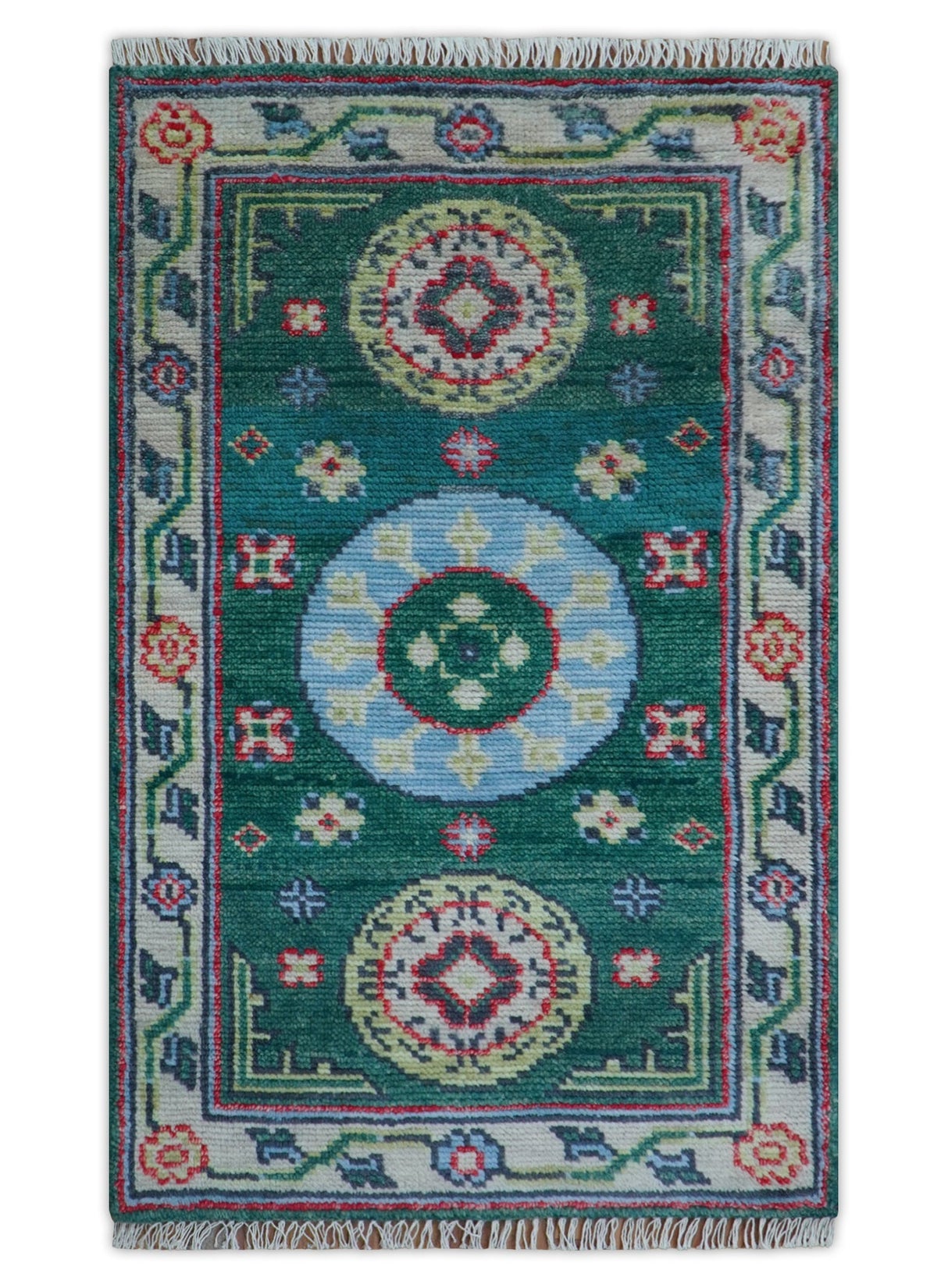 3x5 Hand knotted Traditional Khotan Design Teal Wool Area Rug