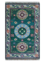 3x5 Hand knotted Traditional Khotan Design Teal Wool Area Rug