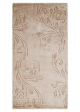 3x5 Hand Woven and Carved Beige and Peach Floral Art Silk Rug | KNT12-Area Rug-Parc Decor