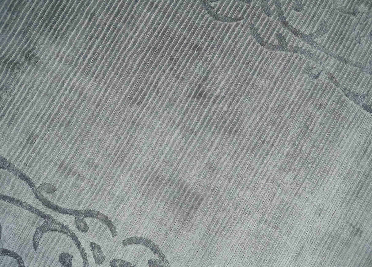 3x5 Hand Woven and Carved Silver and Gray Floral Art Silk Rug | KNT10-Area Rug-Parc Decor