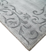 3x5 Hand Woven and Carved Silver and Gray Floral Art Silk Rug | KNT10-Area Rug-Parc Decor