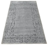 3x5 Hand Woven and Carved Silver and Gray Floral Art Silk Rug | KNT10-Area Rug-Parc Decor