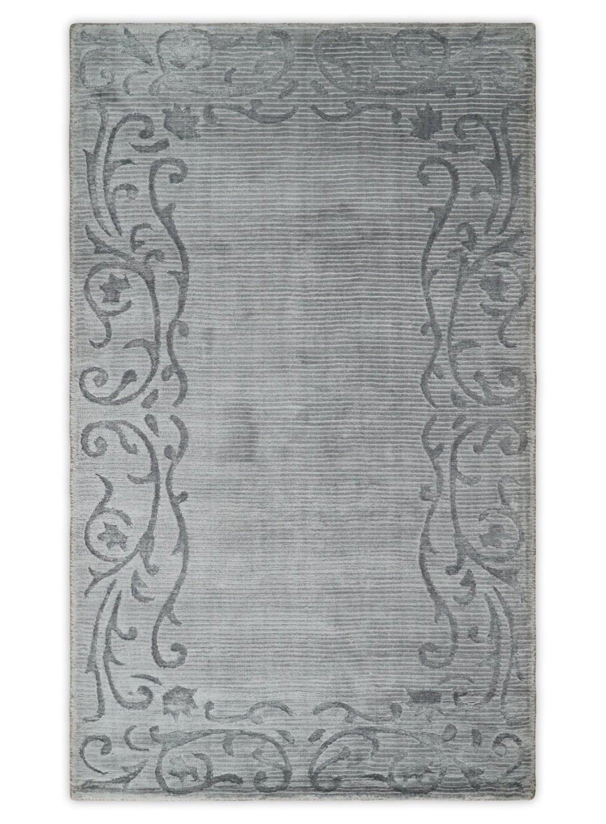 3x5 Hand Woven and Carved Silver and Gray Floral Art Silk Rug | KNT10-Area Rug-Parc Decor