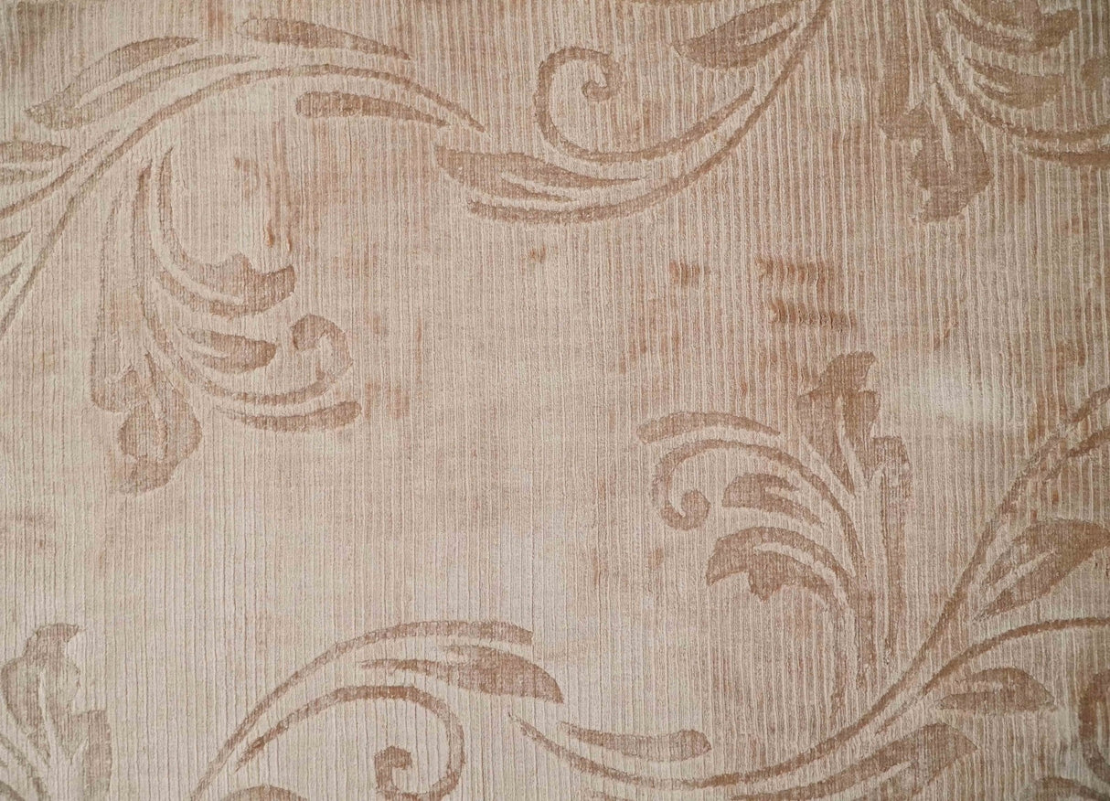 3x5 Hand Woven Beige and Peach Modern Floral Art Silk Rug
