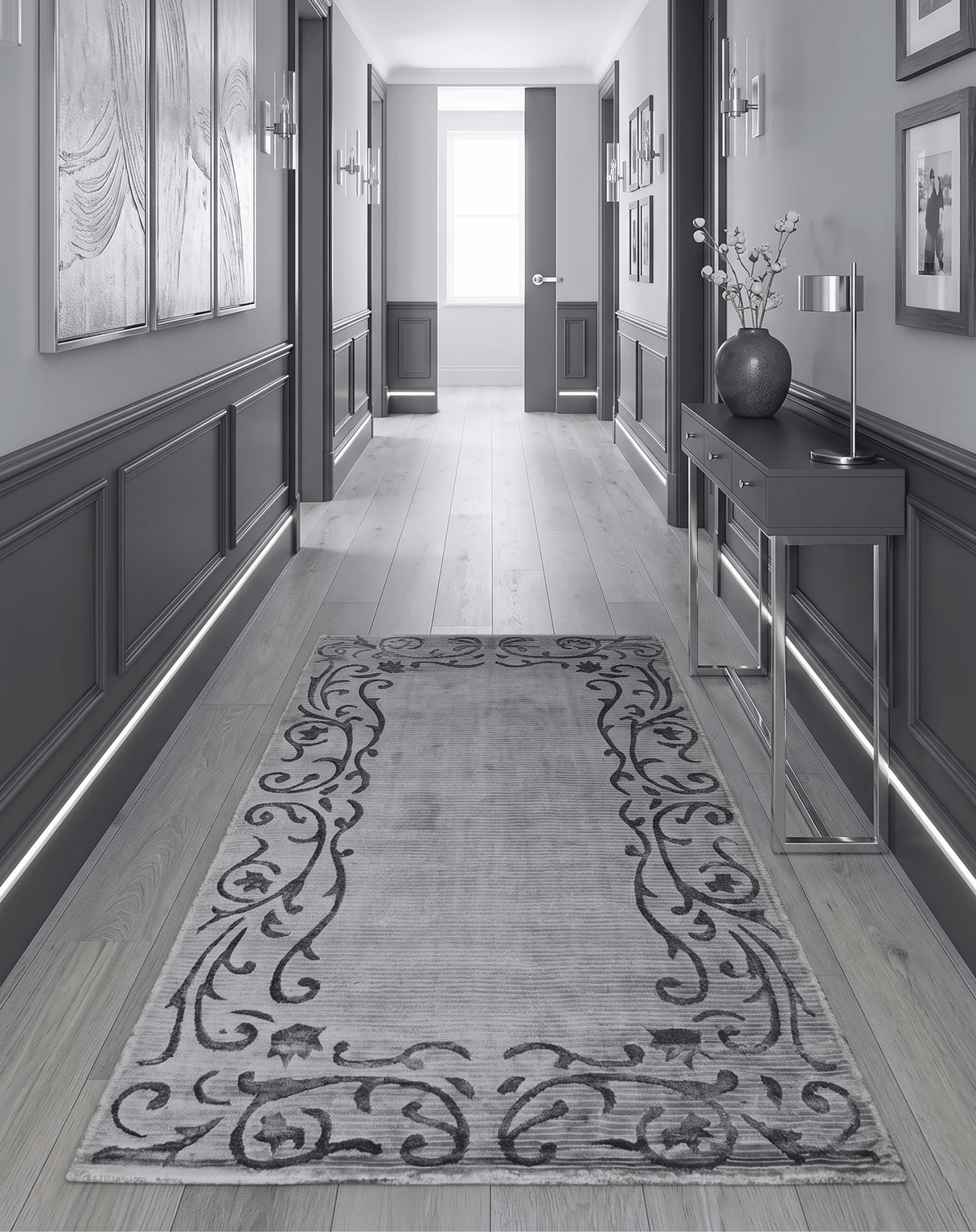 3x5 Hand Woven Silver and Gray Modern Floral Art Silk Rug