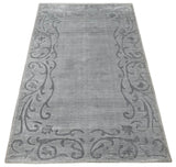 3x5 Hand Woven Silver and Gray Modern Floral Art Silk Rug