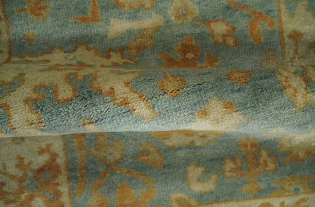 3x6 Runner Hand Knotted Blue, Beige and Rust Traditional Oushak Wool Area Rug | N338266