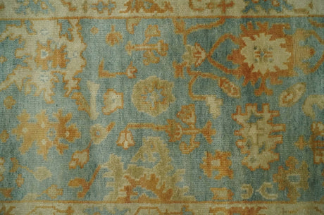 3x6 Runner Hand Knotted Blue, Beige and Rust Traditional Oushak Wool Area Rug | N338266