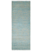 3x8 Fine Hand Knotted Camel and Blue Traditional Persian Style Antique Wool and Silk Rug