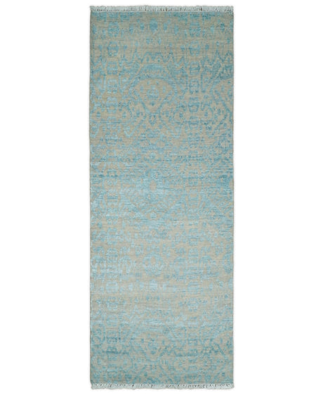 3x8 Fine Hand Knotted Camel and Blue Traditional Persian Style Antique Wool and Silk Rug