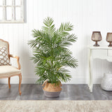 4' Areca Artificial Palm Branches in Boho Chic Handmade Cotton & Jute Gray Woven Planter-Parc Decor