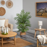 4' Areca Artificial Palm Branches in Boho Chic Handmade Cotton & Jute Gray Woven Planter-Parc Decor