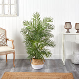 4' Areca Artificial Palm in Boho Chic Handmade Cotton & Jute White Woven Planter-Parc Decor