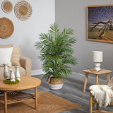 4' Areca Artificial Palm in Boho Chic Handmade Cotton & Jute White Woven Planter-Parc Decor