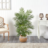 4' Areca Artificial Palm in Boho Chic Handmade Natural Cotton Woven Planter with Tassels-Parc Decor