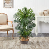 4’ Areca Palm Tree in Boho Chic Handmade Cotton & Jute Gray Woven Planter UV Resistant-Parc Decor