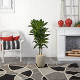 4' Artificial Dracaena Plant in Sand Colored Planter (Real Touch)-Parc Decor