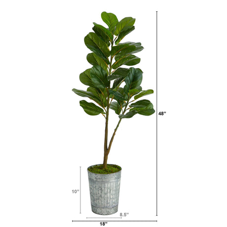 4’ Artificial Fiddle Leaf Fig Tree in Metal Planter-Parc Decor