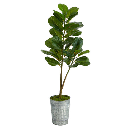 4’ Artificial Fiddle Leaf Fig Tree in Metal Planter-Parc Decor