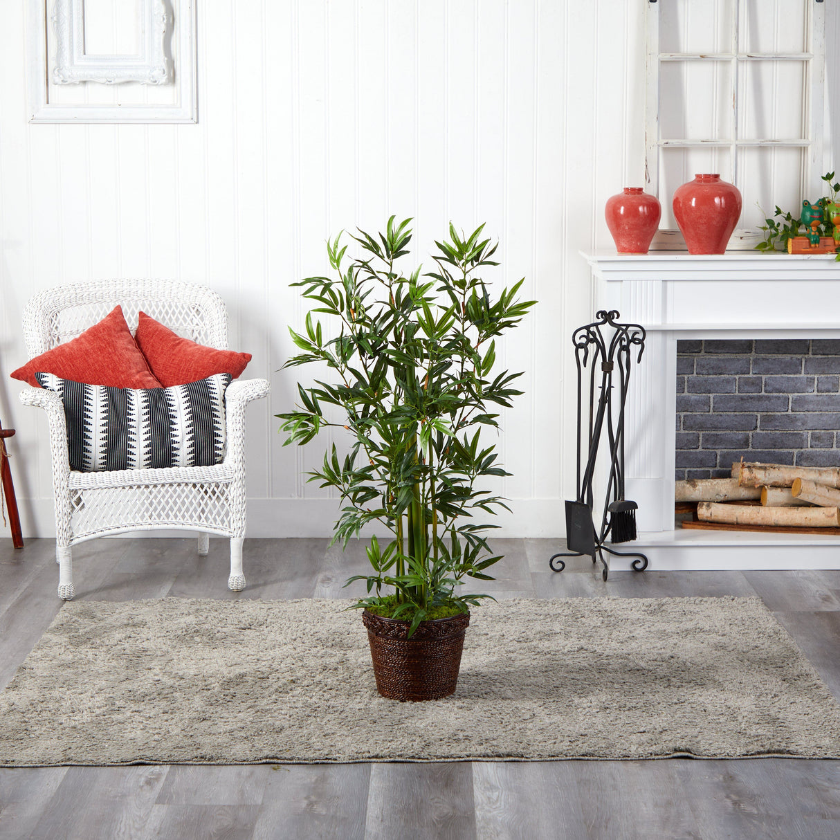 4’ Bamboo Tree in Coiled Rope Planter-Parc Decor