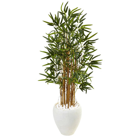 4’ Bamboo Tree in White Oval Planter-Parc Decor