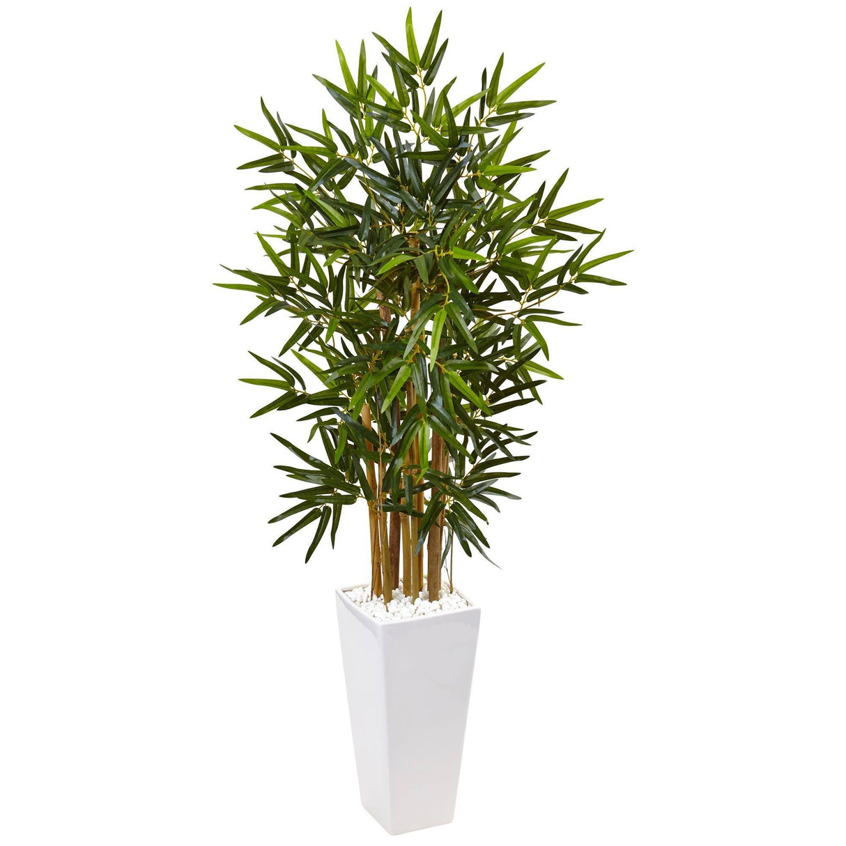 4’ Beige Trunk Bamboo Artificial Tree in White Tower Planter-Parc Decor