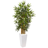 4’ Beige Trunk Bamboo Artificial Tree in White Tower Planter-Parc Decor