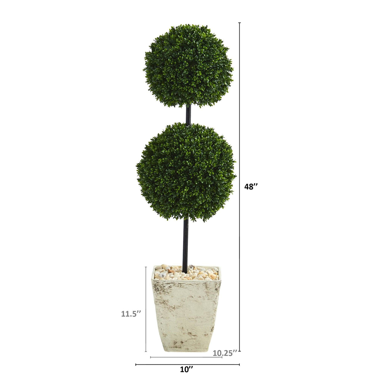 4’ Boxwood Double Ball Artificial Topiary Tree in Country White Planter (Indoor/Outdoor)-Parc Decor