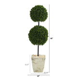 4’ Boxwood Double Ball Artificial Topiary Tree in Country White Planter (Indoor/Outdoor)-Parc Decor