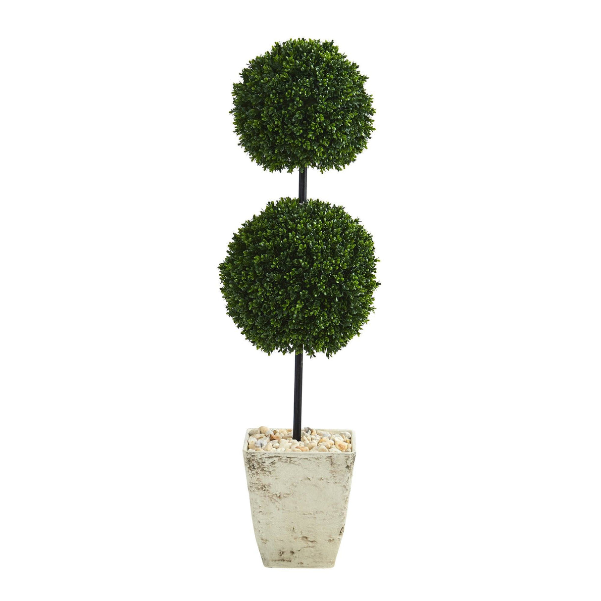 4’ Boxwood Double Ball Artificial Topiary Tree in Country White Planter (Indoor/Outdoor)-Parc Decor