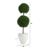 4’ Boxwood Double Ball Artificial Topiary Tree in White Planter (Indoor/Outdoor)-Parc Decor