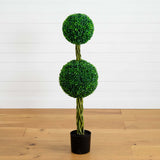 4’ Boxwood Double Ball Artificial Topiary Tree with Woven Trunk UV Resistant (Indoor/Outdoor)-Parc Decor