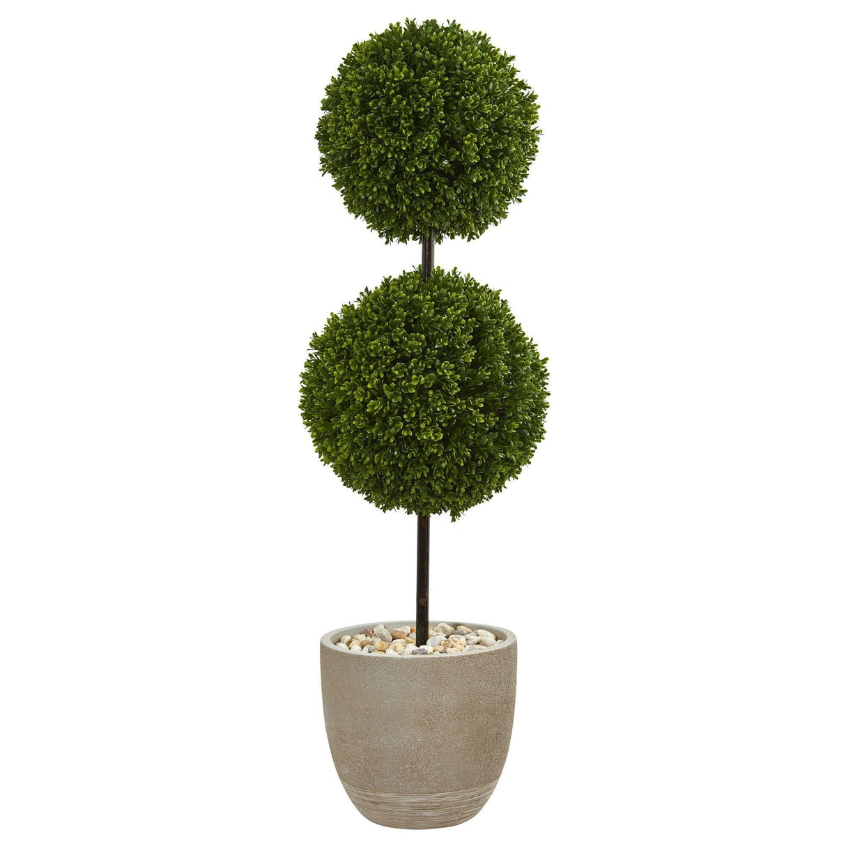 4’ Boxwood Double Ball Topiary Artificial Tree in Oval Planter (Indoor/Outdoor)-Parc Decor