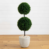4’ Boxwood Double Ball Topiary Artificial Tree in Oval Planter (Indoor/Outdoor)-Parc Decor