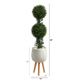 4’ Boxwood Double Ball Topiary Artificial Tree in White Planter with Stand (Indoor/Outdoor)-Parc Decor