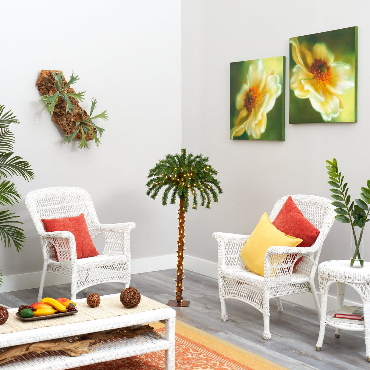 4’ Christmas Palm Artificial Tree with 150 Warm White LED Lights-Parc Decor