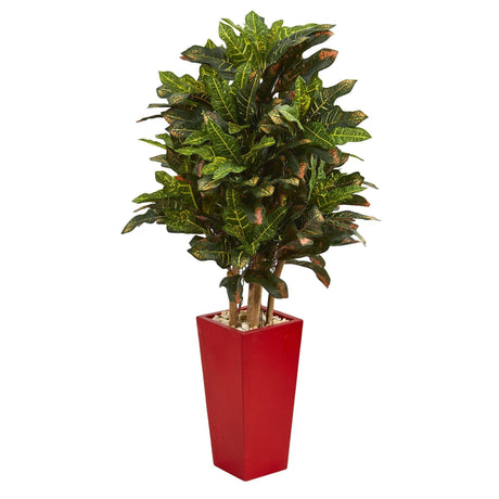 4’ Croton Artificial Plant in Red Planter-Parc Decor